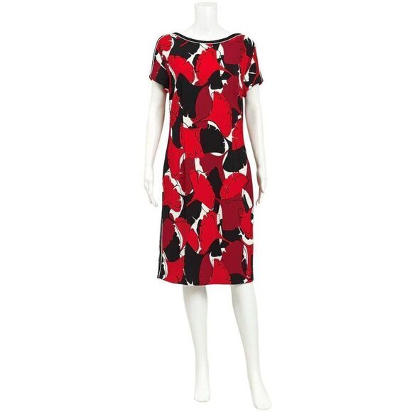 BOSS Hugo Boss Dakuja Abstract Leaf Print Boat Neck Dress - Picture 1 of 13